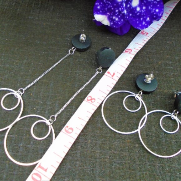 2/$20 Circle dangle earrings, drop box chain extra long earrings, hoops on chain - Picture 5 of 5